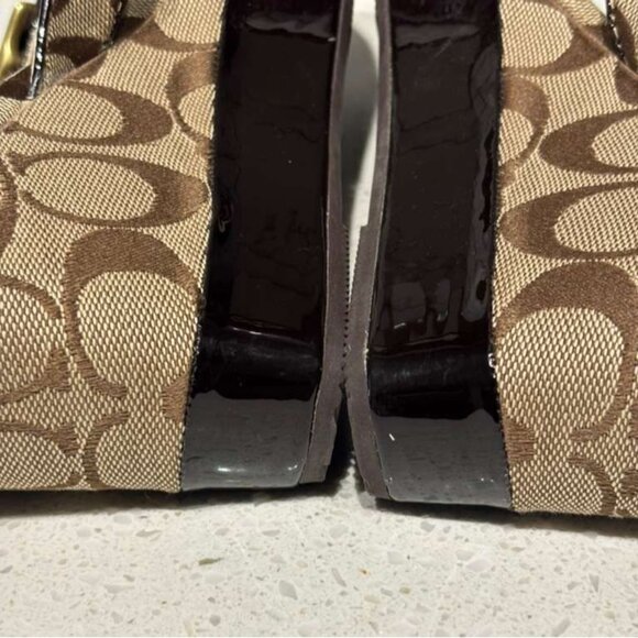 Coach Gracy Women’s Signature Logo Wedge Sandals Platform Thong Brown Size 7.5M - Picture 7 of 11